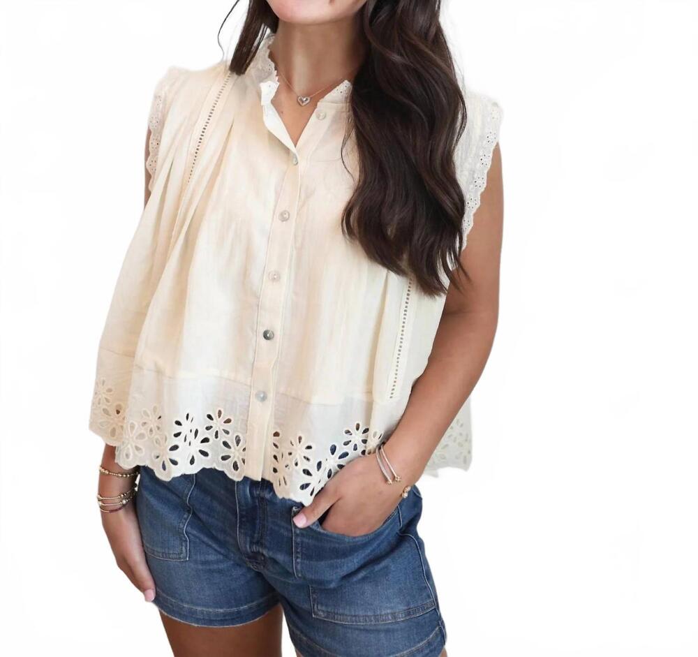 NEW SO ME finley floral eyelet top in beige